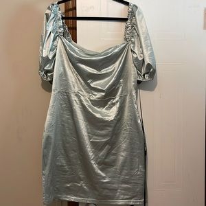 Mint blue silk mini dress